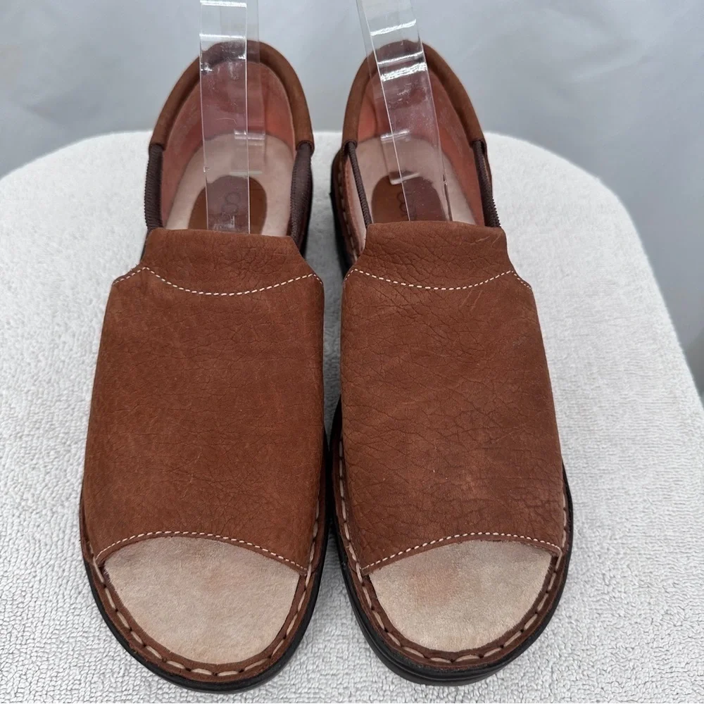 Connie Shelly Leather Shoe Sandal 10B Womens Brown Open Toe Slip On
